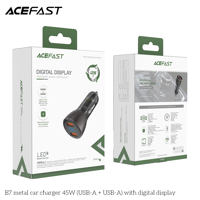 Sạc ô tô Acefast 45W 2 cổng USB-A - B7 Hàng chính hãng Acefast