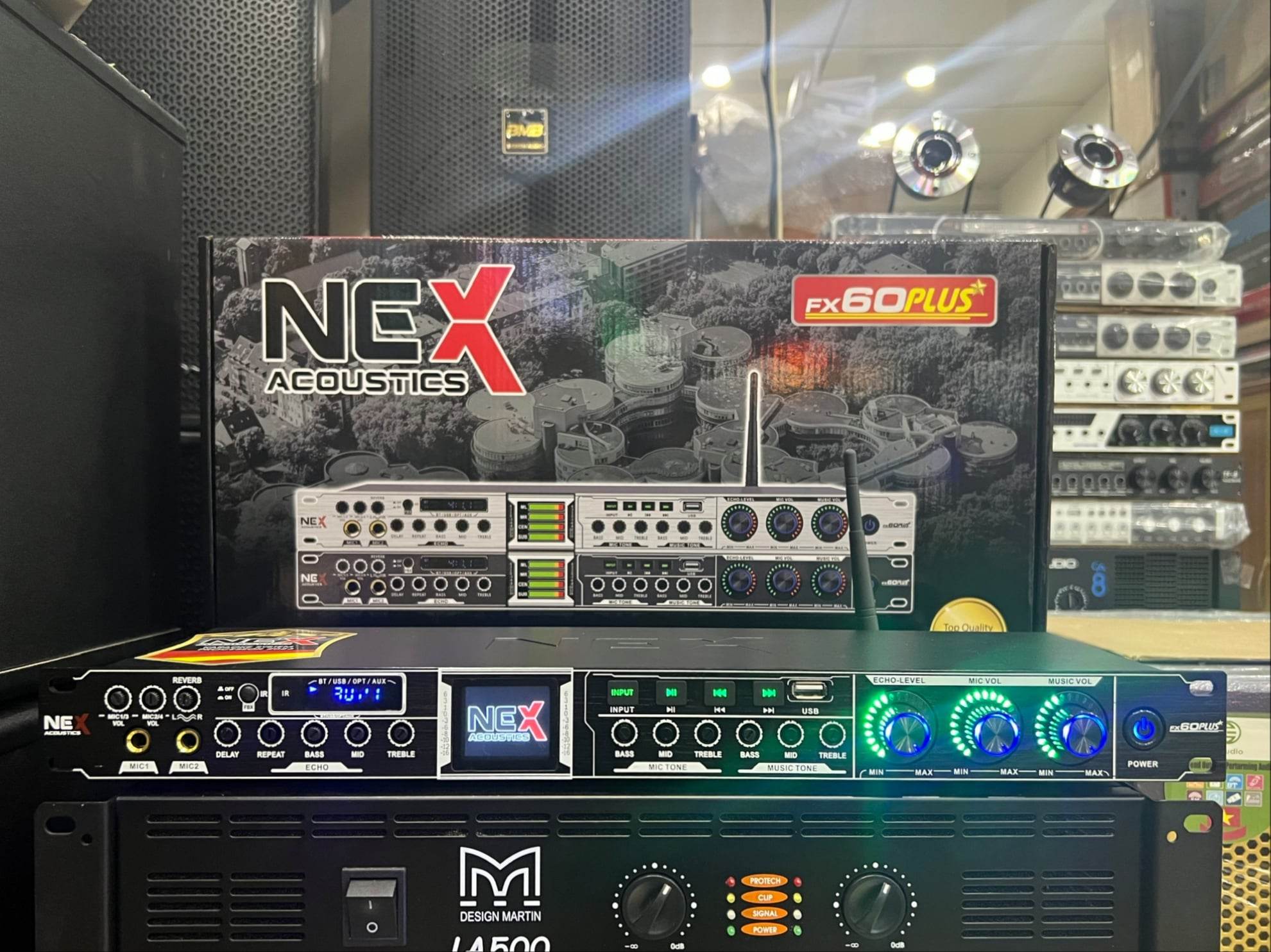 Vang cơ NEX Acoustics FX60Plus: Chống hú tốt, Dàn đèn Led tín hiệu. Có Bluetooth,Optical, Tặng bộ dây kết Canon dài 80cm