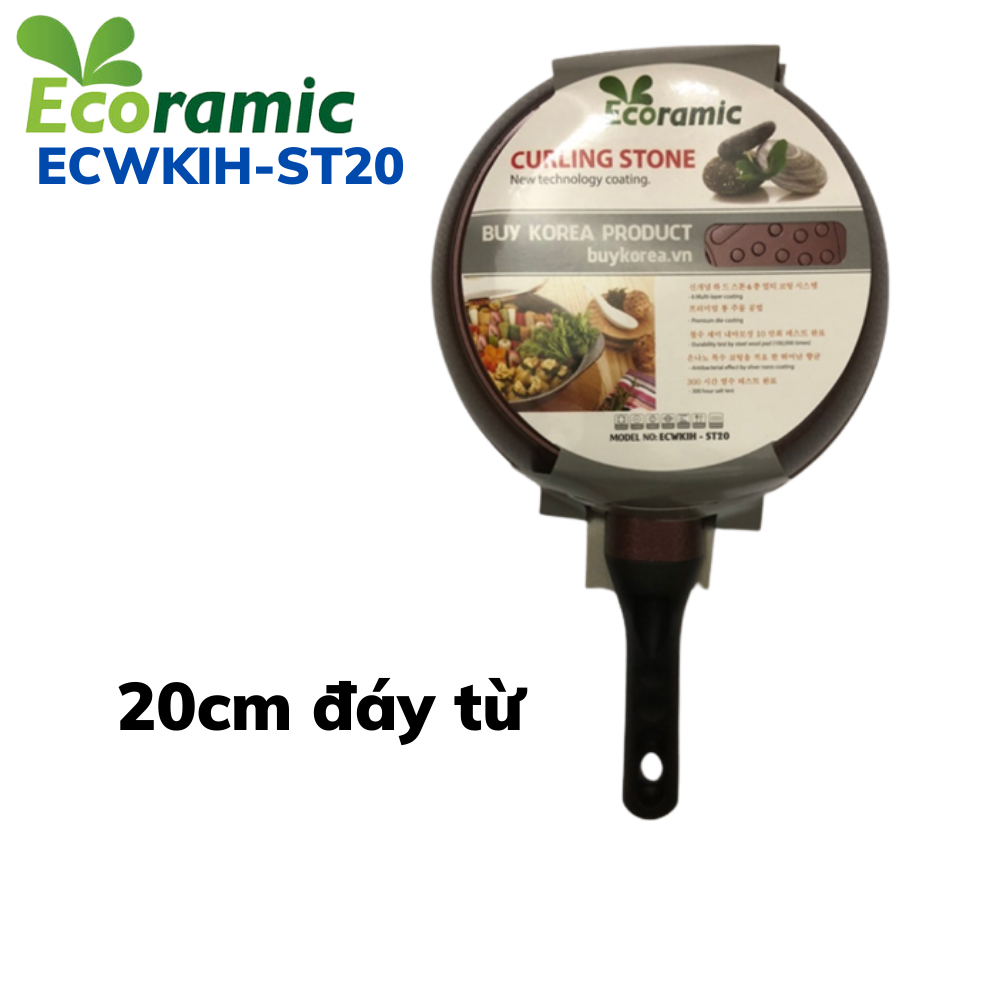 Chảo đá sâu lòng chống dính 20cm bếp từ Ecoramic ECWKIH-ST20