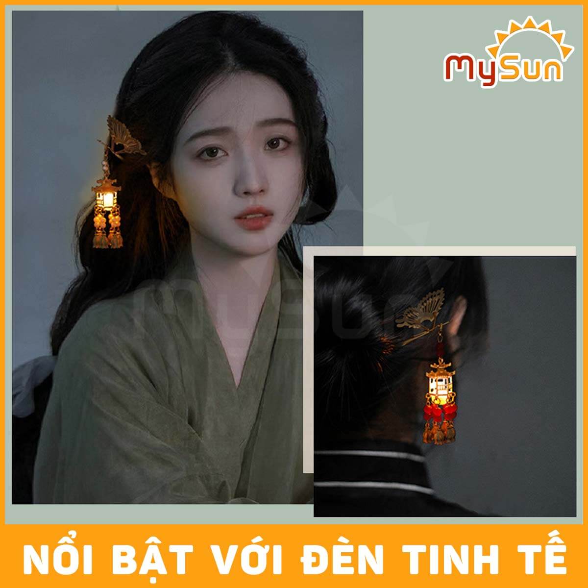 Hình ảnh Châm Trâm cổ trang cài tóc kim loại cho cô dâu màu đỏ Trung Hoa quốc đơn giản đẹp có đèn MySun