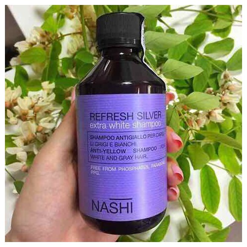 Dầu gội khử vàng NASHI Refresh Silver Extra White shampoo cho tóc trắng xám bạch kim Italy 250ml