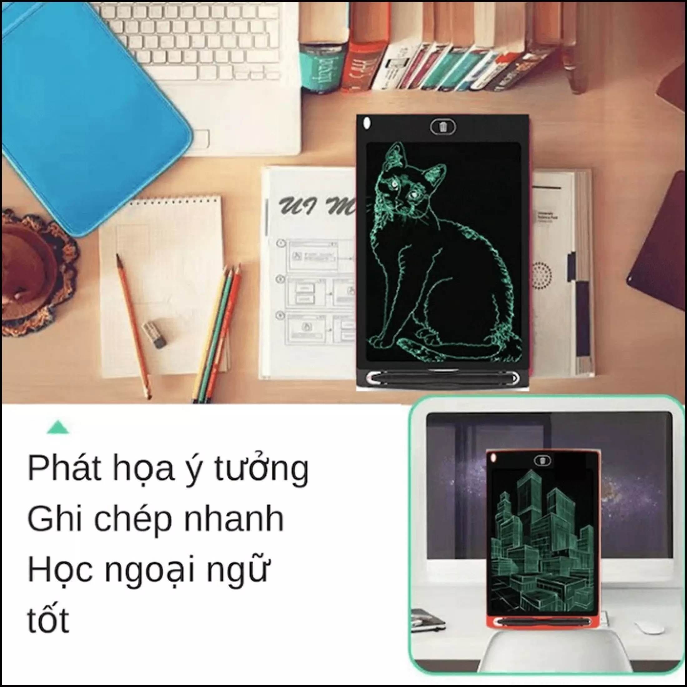 Bảng Vẽ Thông Minh Tự Xóa LCD 8,5 inch Cho Bé, Bảng Viết Cảm Ứng Điện Tử Cao Cấp miDcotor