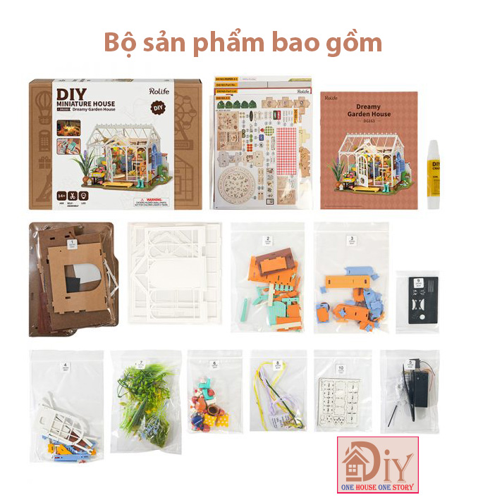 [Bản Tiếng Anh] Robotime Rolife Mô hình nhà búp bê tự lắp ghép gỗ DIY Miniature House Kit   | Dreamy Garden House DG163 Quà tặng giáng sinh trang trí sáng tạo