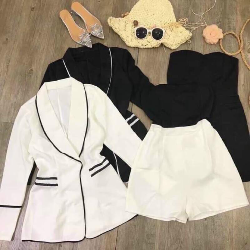 Sét vest 3 món viền né áo dây trong có mút ngực, quần có khoá kéo cực sang chảnh