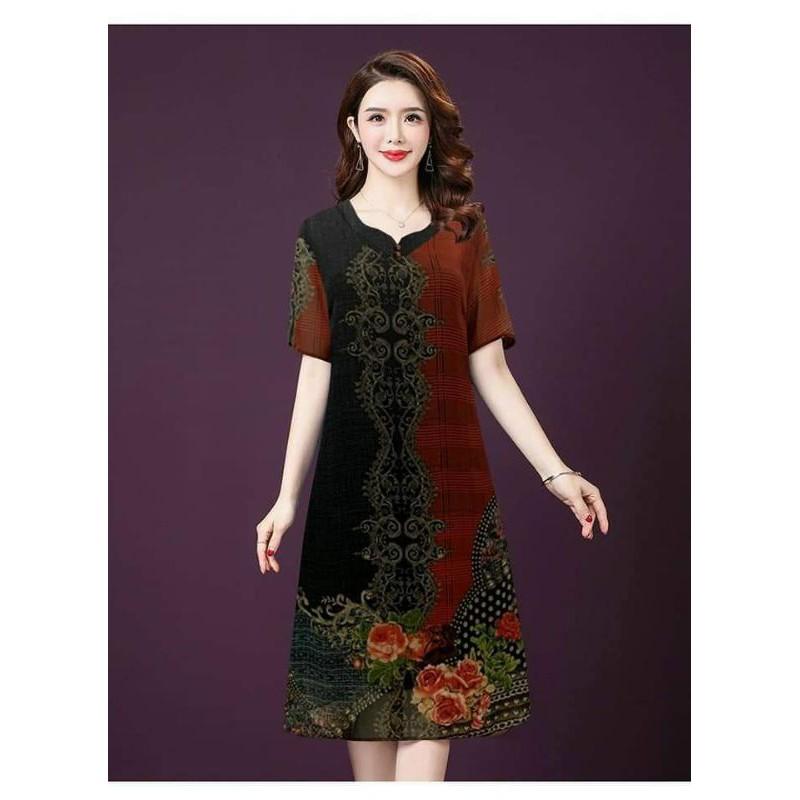 ĐẦM SUÔNG IN HỌA TIẾT HOA HỒNG