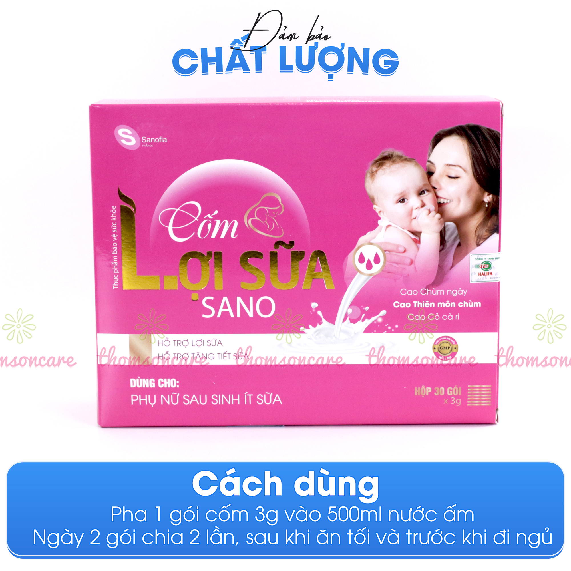 Cốm lợi sữa Sano Sanofia France- giúp lợi sữa, tăng tiết sữa sau sinh cho mẹ ít sữa, sữa loãng từ thảo dược- Hộp 30 gói