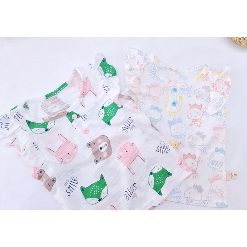 Bộ mặc nhà bé gái chất liệu cotton, tay cánh tiên, quần bom chun xinh xắn