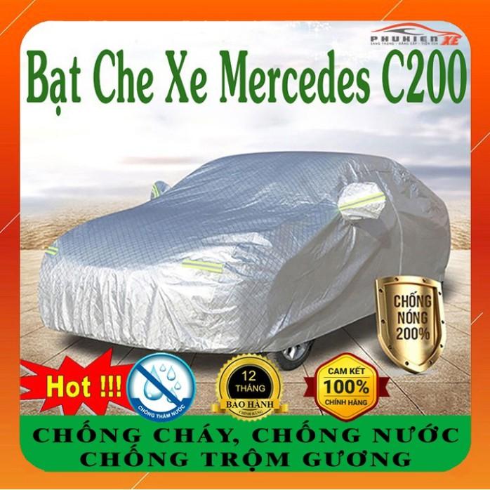 Bạt Phủ Ô Tô Mercedes C200 CAO CẤP 3 LỚP Tráng Bạc Cách Nhiệt, Chống Nước, Chống Trộm Gương