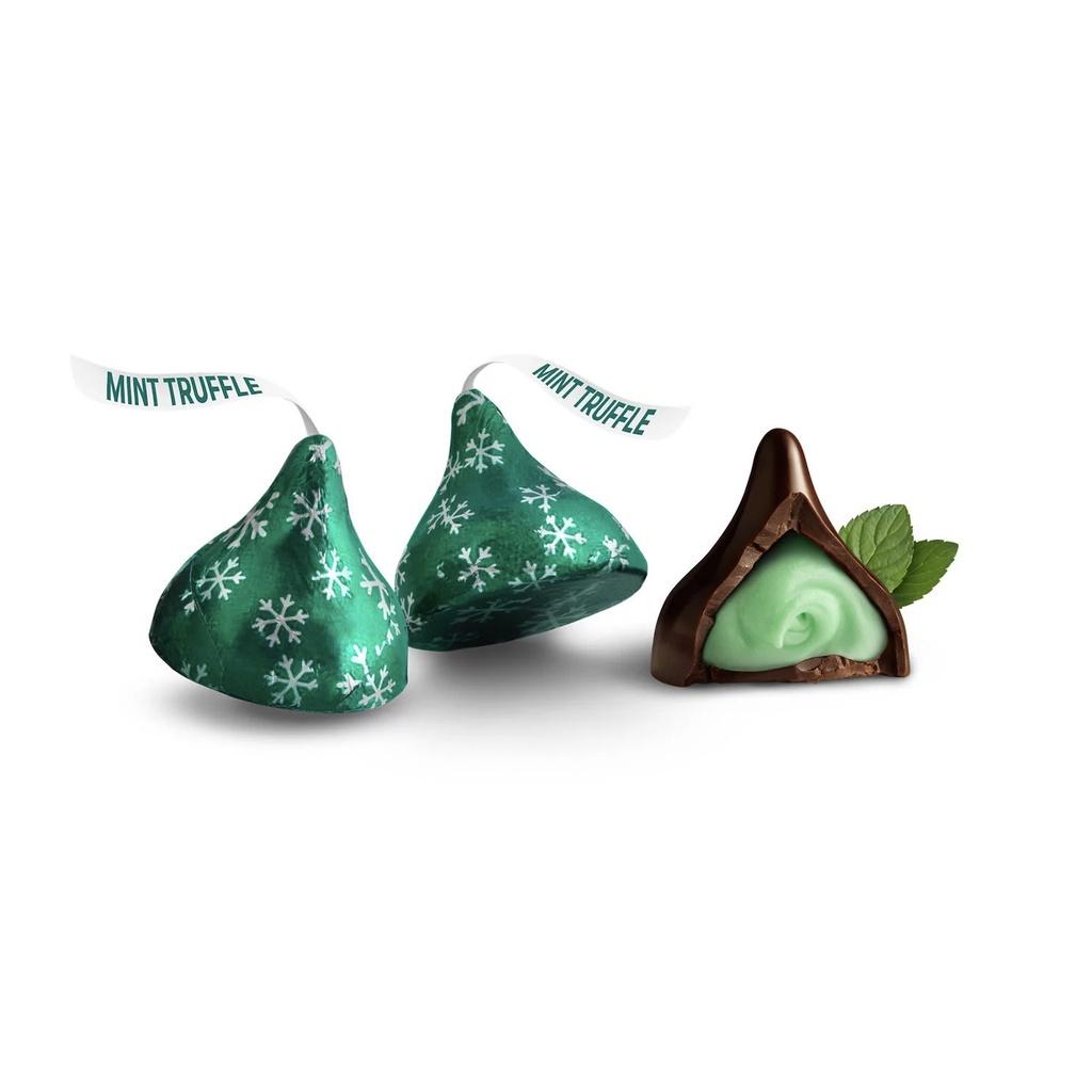 TÚI 255g SOCOLA ĐEN/ĐẮNG - KEM BẠC HÀ Hershey Kisses - Dark Chocolate Filled with Mint Truffle, Mẫu Christmas (9 oz)