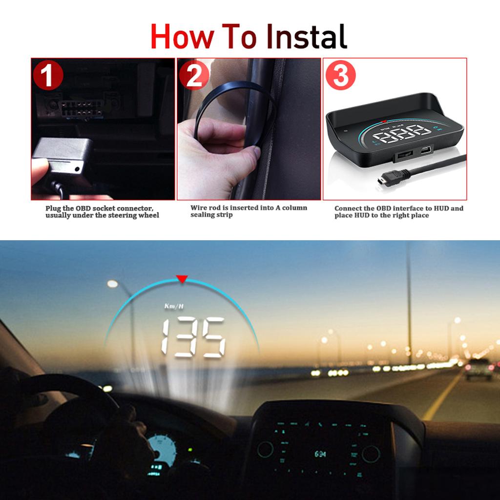 Hud Display Windshield Projector Alarm System KM / H MPH 3.5 X 2.1 X 1 Inches