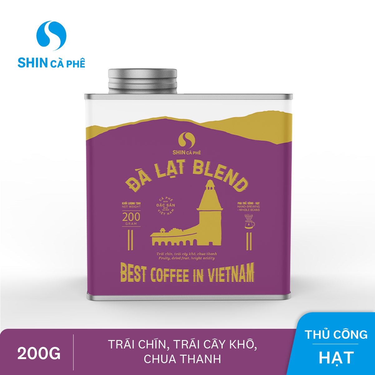 SHIN Cà Phê_Cà phê thủ công Đà Lạt Blend hộp thiếc 200g