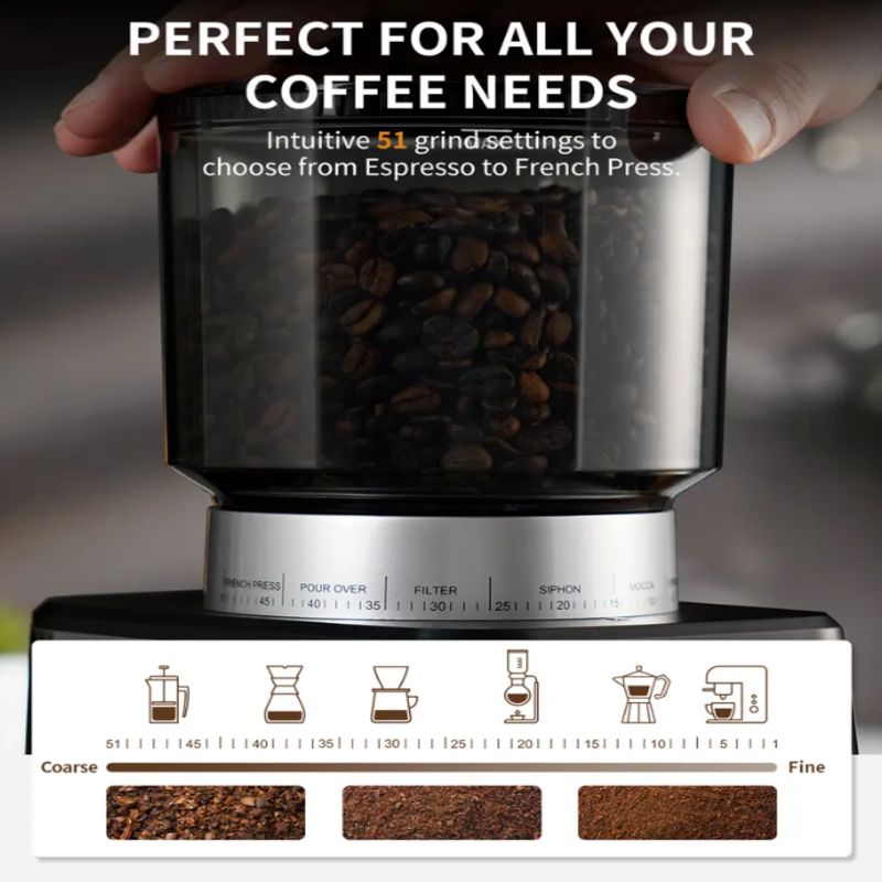 Máy xay hạt cà phê Espresso cao cấp Shardor BD-CG018 Tích hợp 51 chế độ xay hạt cà phê- hàng chính hãng