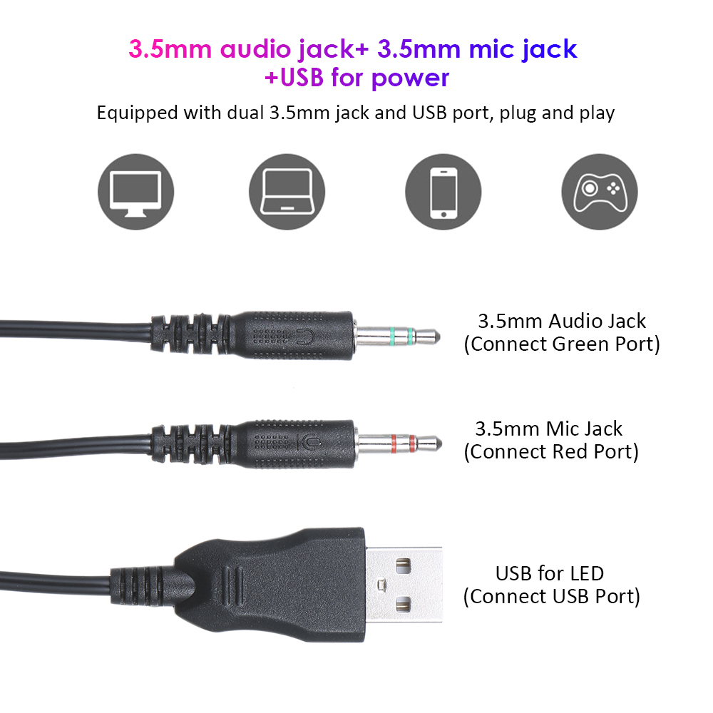 Tai Nghe Chơi Game Có Dây Giảm Tiếng Ồn Có Đèn Chiếu Sáng Thiết Kế 2 * Cổng 3,5mm