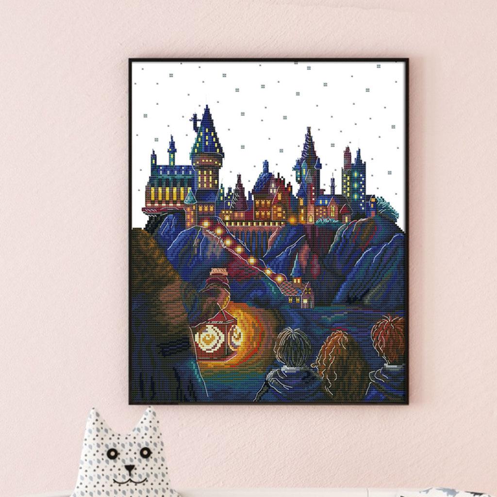 Stamped Cross Stitch Kit Pre - Printed Castle Pattern Cloth 34x42cm 14CT
