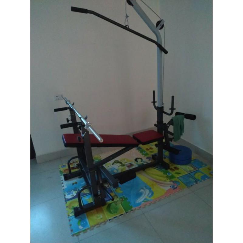 Combo ghế tập tạ đa năng Hoàng Đức Sport kèm đòn tạ 1.5m và 20kg tạ nhựa xuki 0968417433