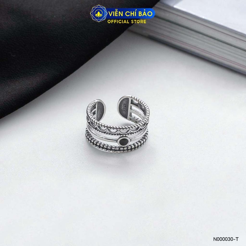 Nhẫn bạc nữ đính đá đen bản hở free-size chất liệu bạc Thái 925 thời trang phụ kiện trang sức nữ Viễn Chí Bảo N000030