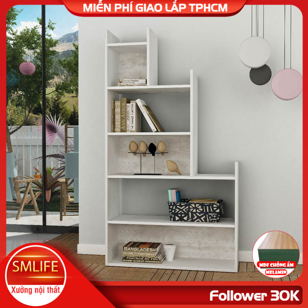 Kệ sách gỗ hiện đại SMLIFE Bartlett  | Gỗ MDF dày 17mm chống ẩm | D100xR28xC160cm - Màu