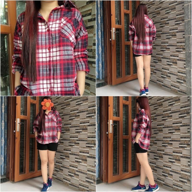 Áo sơ mi oversize 2 cổ caro