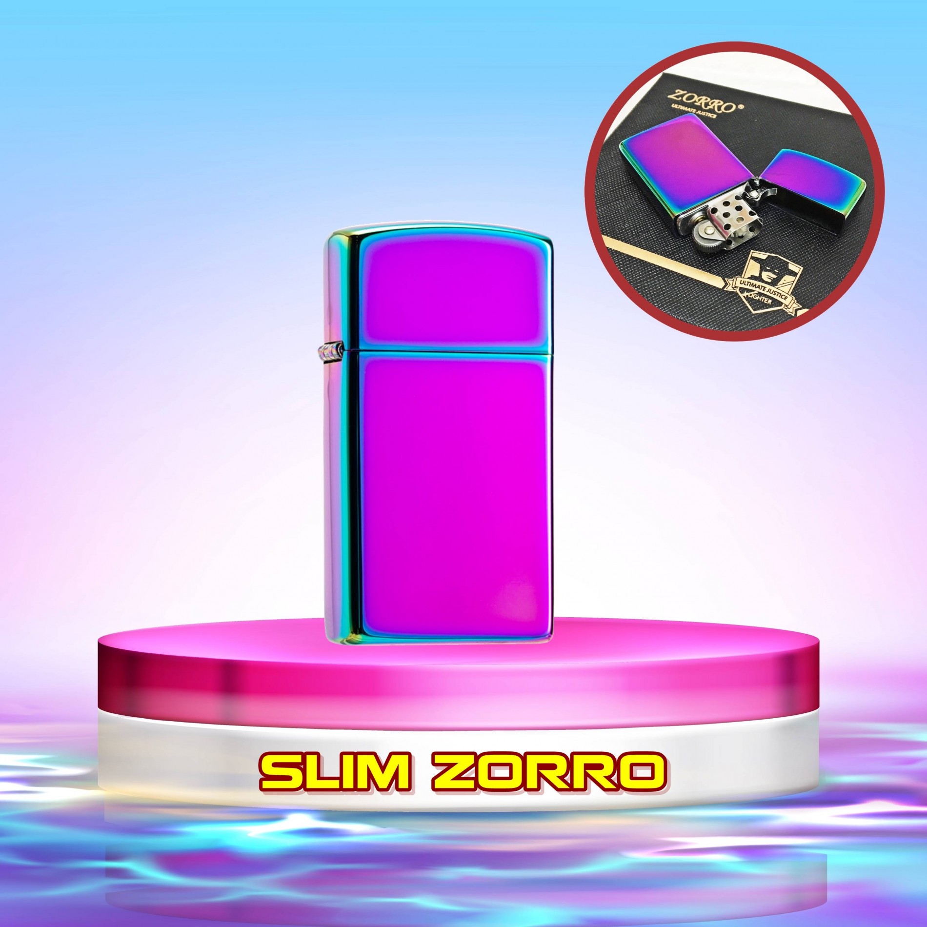 Hộp quẹt bật lửa Zipo Slim Zorro trơn bóng 7 màu - (xài xăng