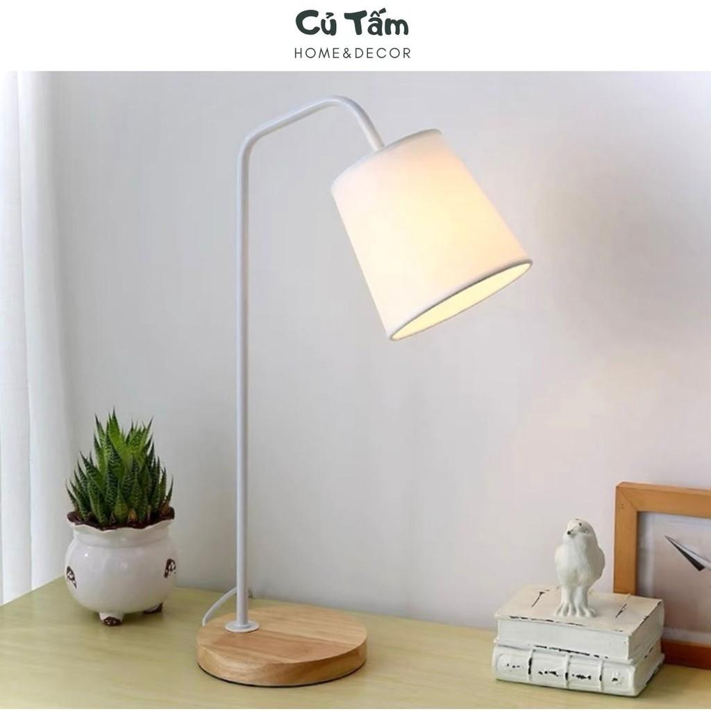 Đèn làm việc, đèn ngủ decor đế gỗ phong cách hiện đại