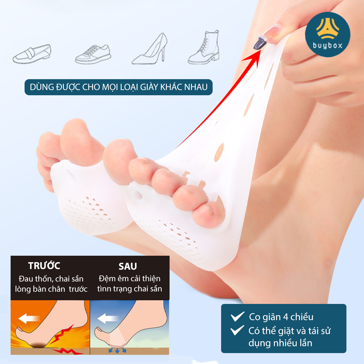 Combo 2 cặp dụng cụ chỉnh hình ngón chân cái bị vẹo Hallux Valgus chất liệu nhựa PC, vớ siliconesilicone tổ ong - Buybox