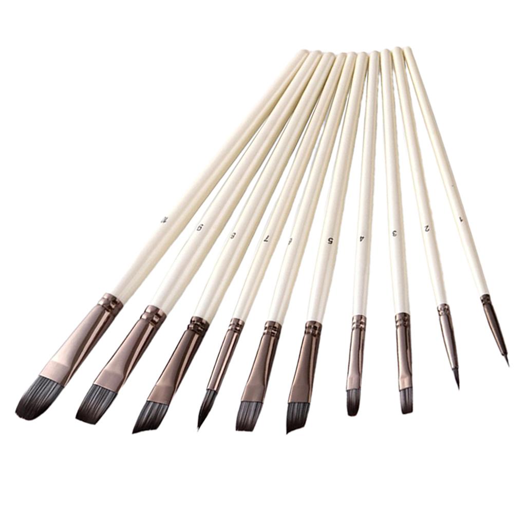 10PCS Artist Paint Brushes Flat Round Tip Acrylic Oil Watercolour Art Painting