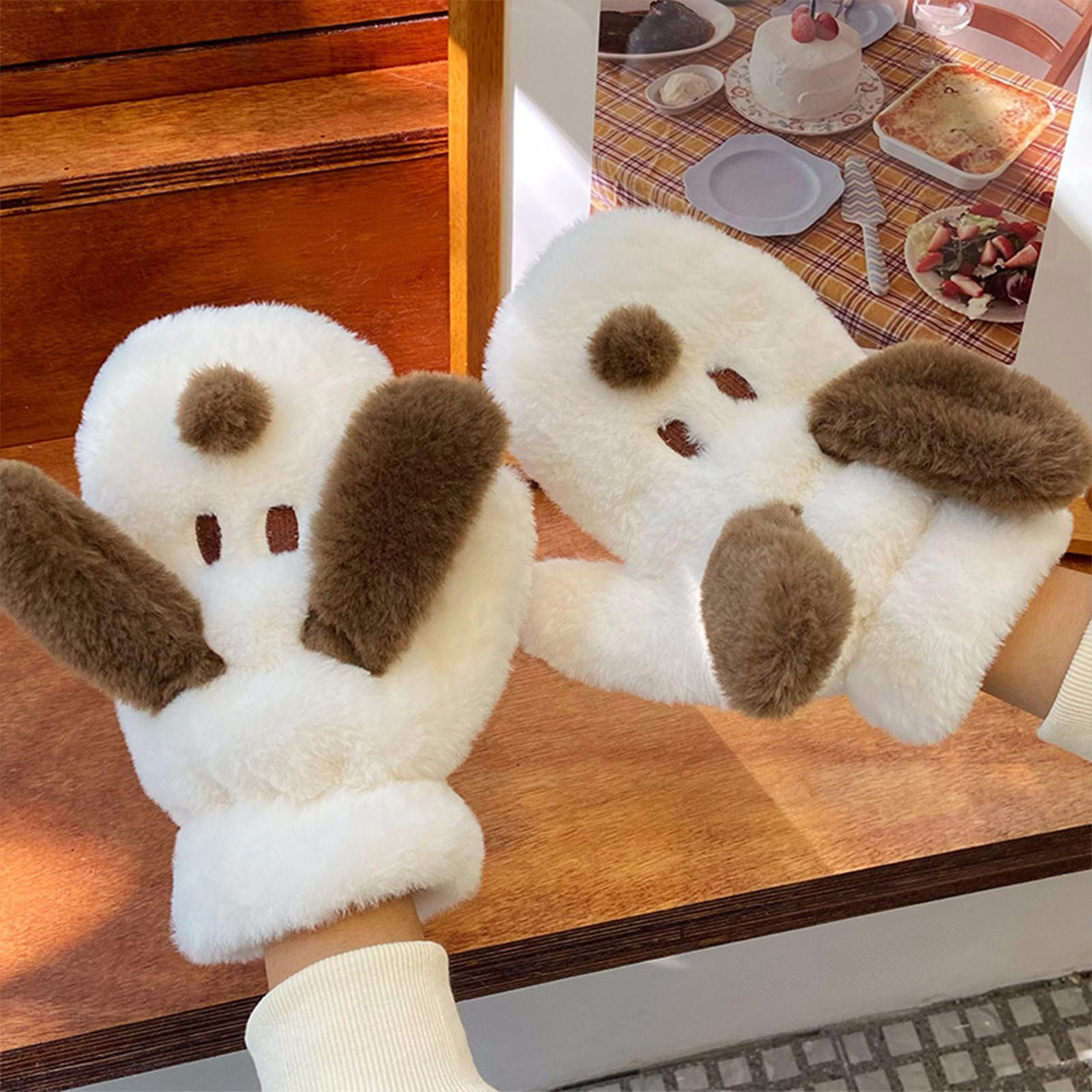 Women's Cute Plush Gloves Warm Windproof Soft for Winter Cycling