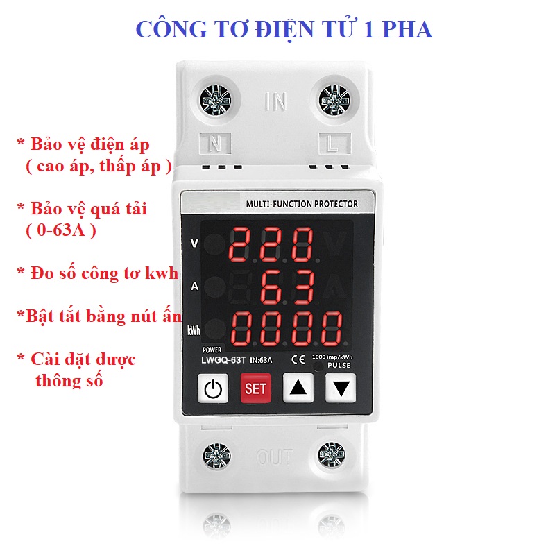 Công tơ điện tử đa chức năng bảo vệ điện áp- chống quá tải- bảo vệ mất pha trung tính