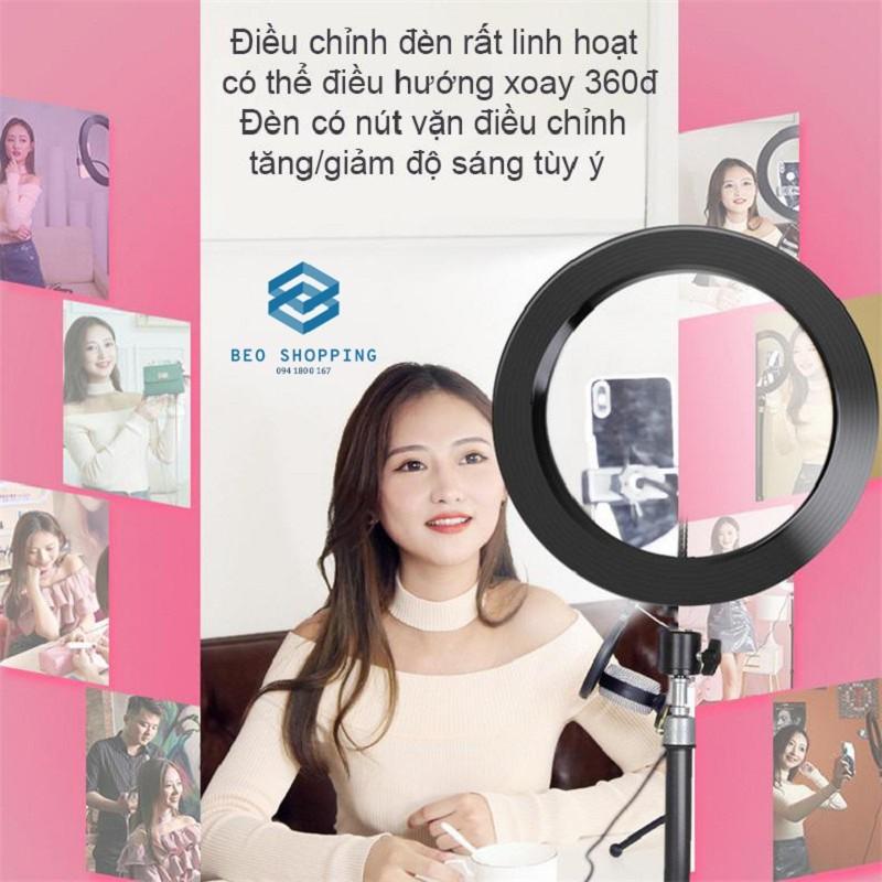 Đèn livestream size 33cm và chân 2m1 hỗ trợ chụp ảnh make up trang điểm nhiều chế độ sáng