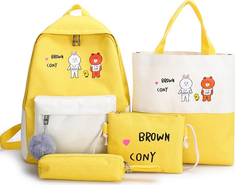 Set 4 Món Balo, Túi, Ví Thời Trang Thiết Kế Tiện Dụng Browm Cony Hai Chú Gấu Xinh Xinh 30*14*40 cm Full 4 Màu