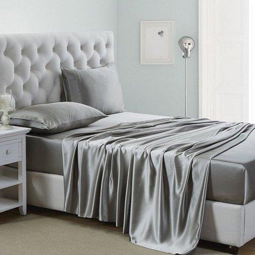 Bộ Ga Gối Phi Lụa Cao Cấp 4 Món Màu Xám Ghi