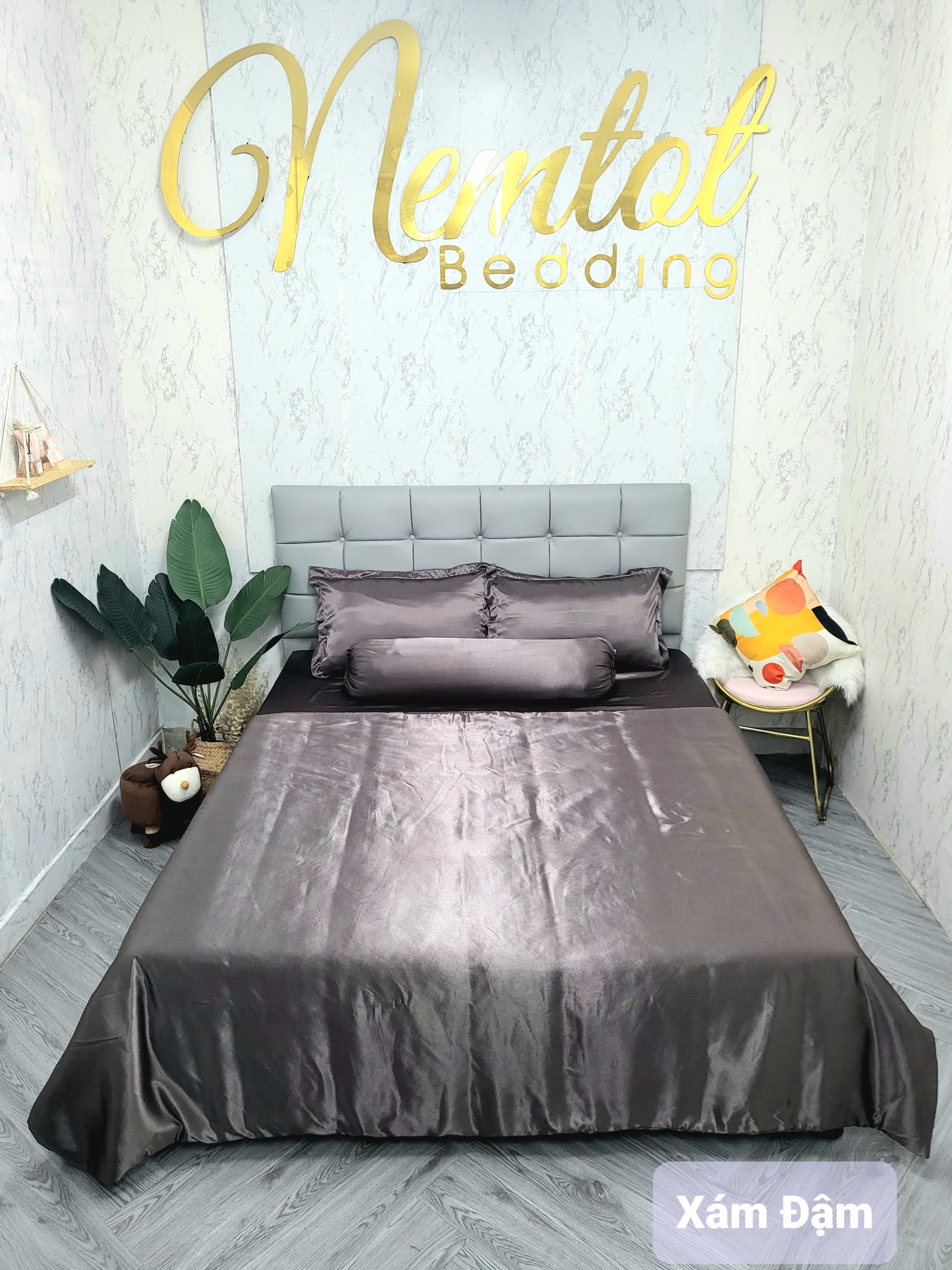 GIẢM % Ga bộ phi lụa Thái Tuấn cao cấp loại 1, bộ 4 món ga nệm và áo gối phi lụa hàng may - NEMTOTBEDDING