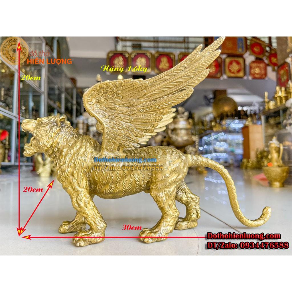 Tượng Linh Vật Hổ Có Cánh Cao 20cm Bằng Đồng Vàng Đẹp
