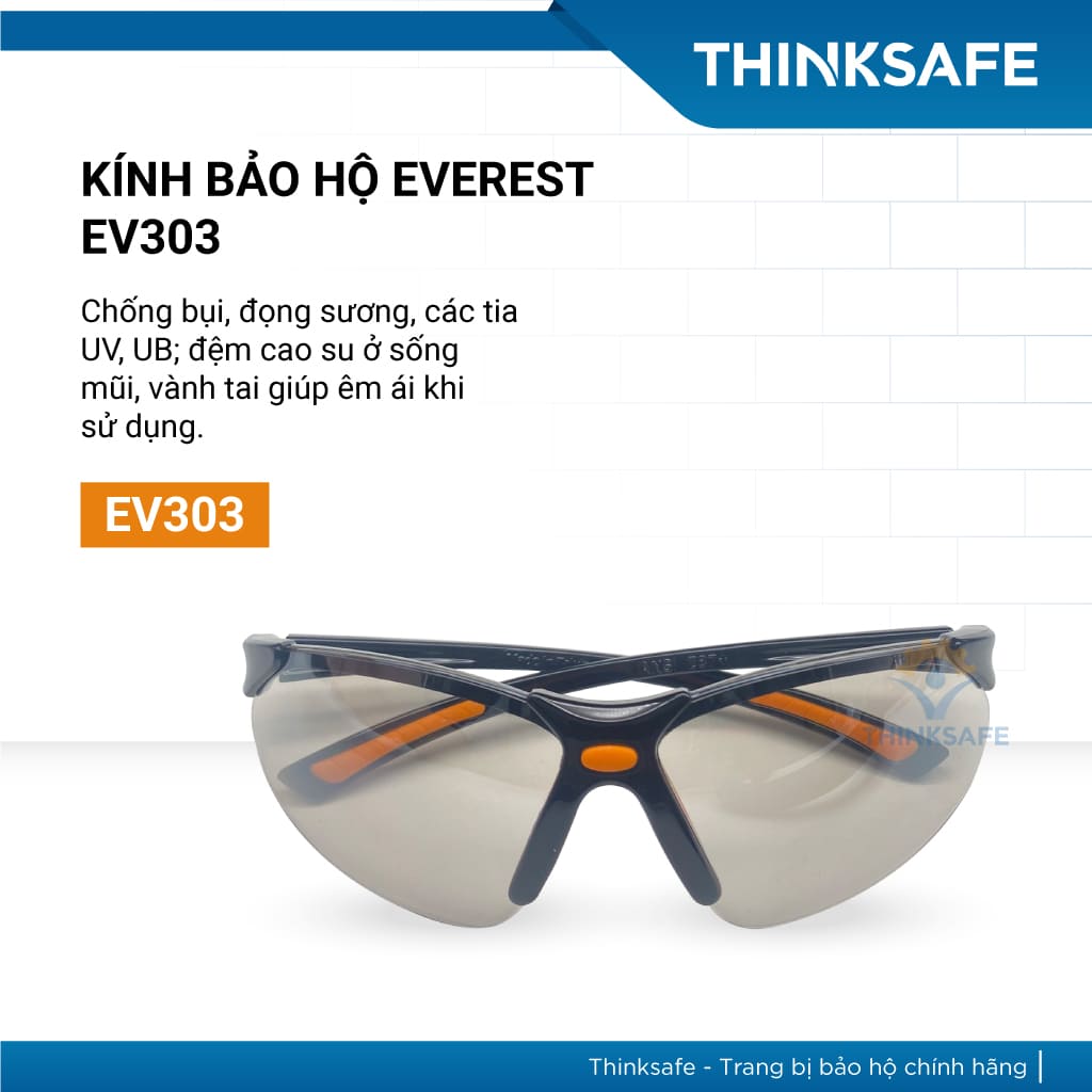 Kính bảo hộ Everest EV303 kính chống bụi, chống trầy xước, chống tia UV-UB, chống đọng sương (trắng tráng bạc)