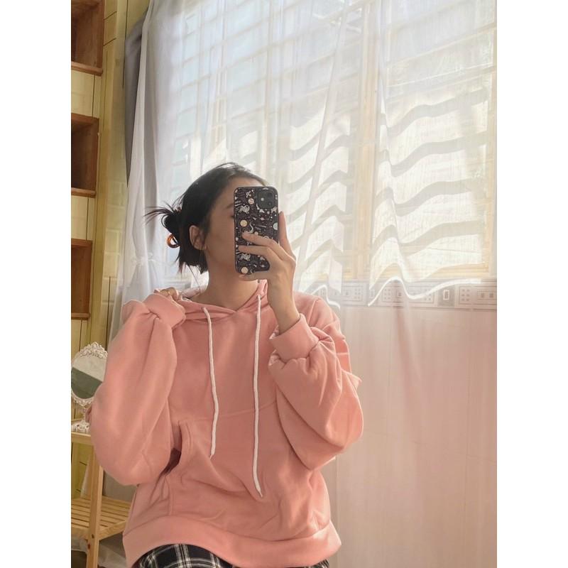 Áo Hoodie Basic form dáng rộng tay phồng như ảnh - Màu Pastel trơn cực xinh hotrend