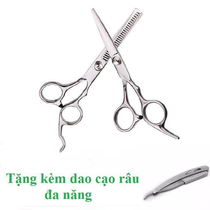 Combo 2 Kéo Cắt Tỉa Tóc Cao Cấp CT1 Tặng Kèm Dao Cạo Râu Đa Năng