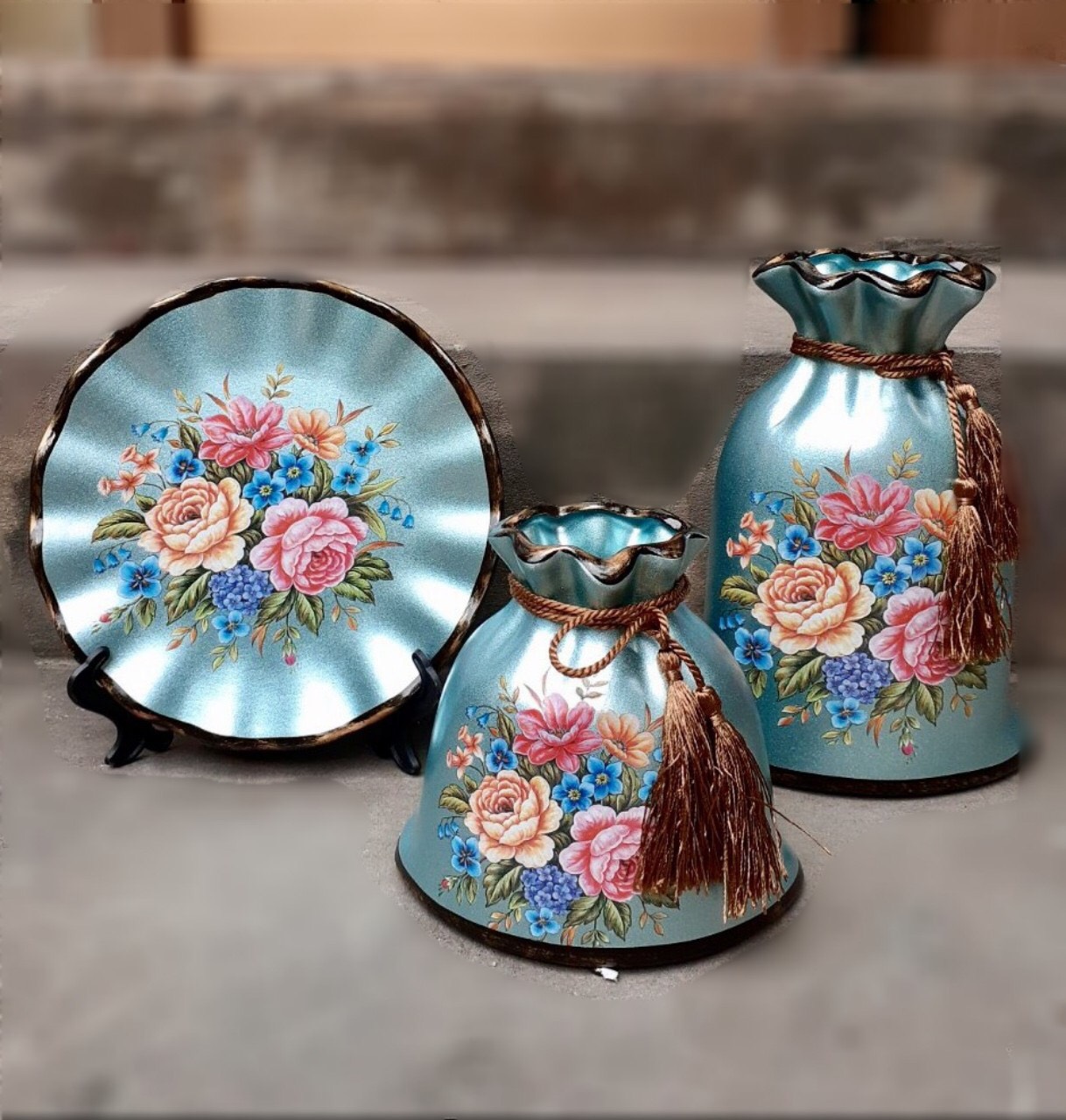 Set 3 bình hoa họa tiết gốm sứ decor cao cấp (Giao mẫu ngẫu nhiên)