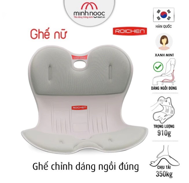 Ghế chỉnh dáng ngồi đúng – Roichen Hàn Quốc Made in Korea. Dùng cho Nam, Nữ, Trẻ em. Hàng chính hãng – Ghế nữ, Xanh Mint