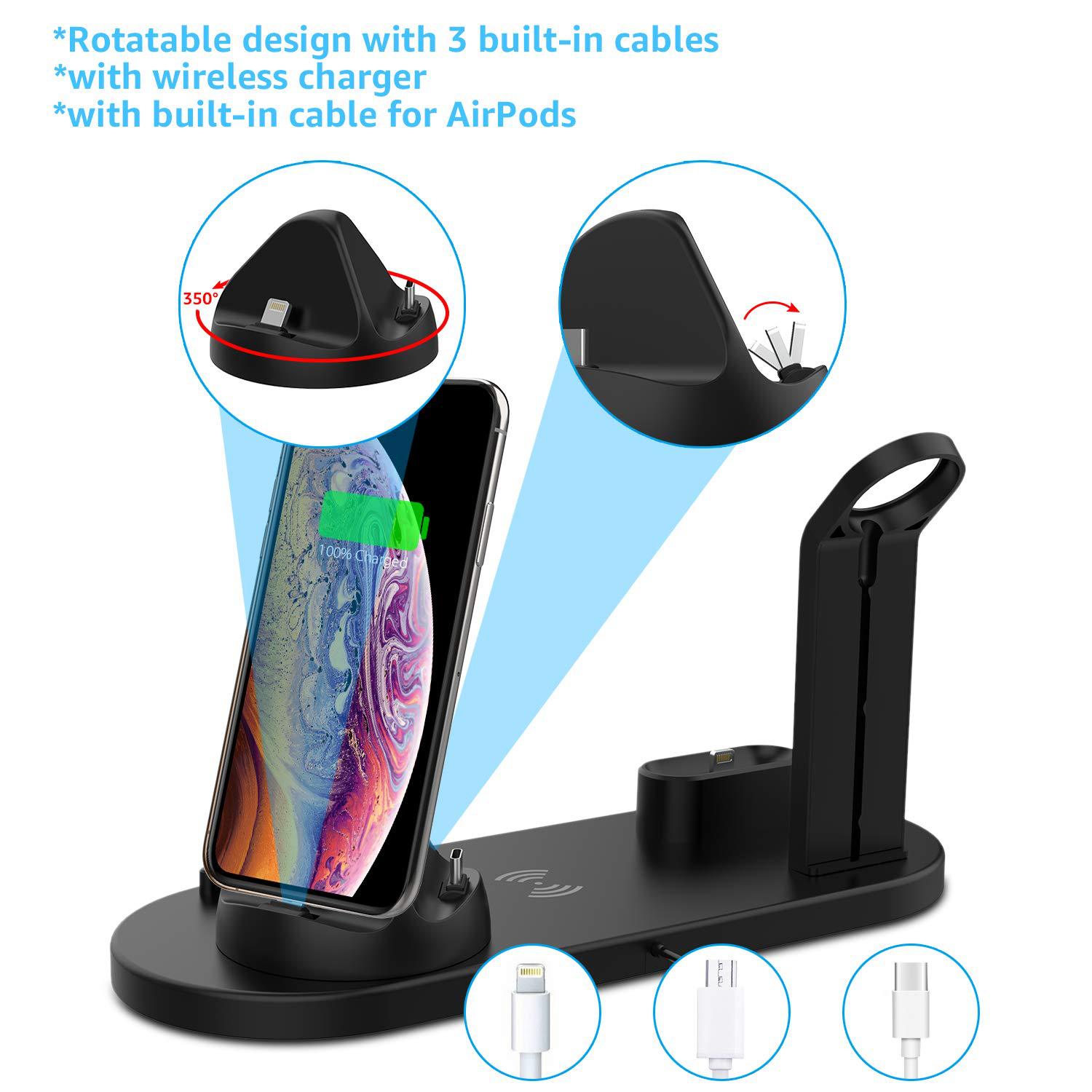 Đế Sạc Không Dây Đa Chức Năng 4 in 1 Cho Apple Watch &amp; Iphone &amp; AirPods US04- Hàng chính hãng