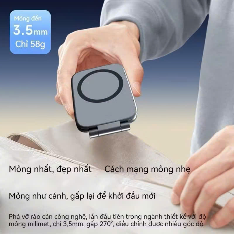 Giá đỡ điện thoại ô tô từ tính siêu mỏng, giá đỡ điện thoại nam châm siêu mạnh xoay 360 độ gấp gọn - Hàng chính hãng