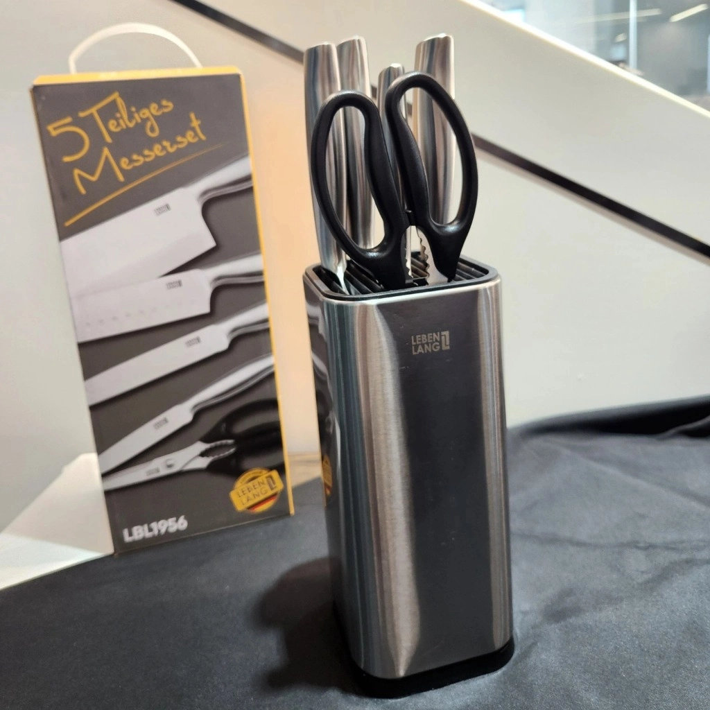 Bộ dao kéo nhà bếp 5 món Lê Bên Làng LBL1956 chuẩn Đức tặng hộp cắm