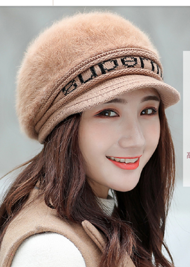 Mũ len lưỡi trai lông thỏ phong cách Hàn mũ nón len thời trang