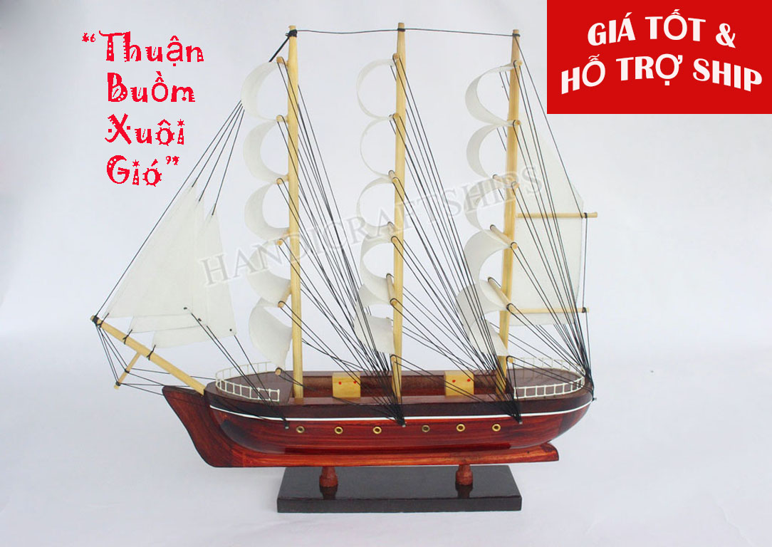 (Sẵn sàng trưng bày) Mô hình thuyền handmade trang trí nhà cửa (30cm - trắng) có hỗ trơ ship