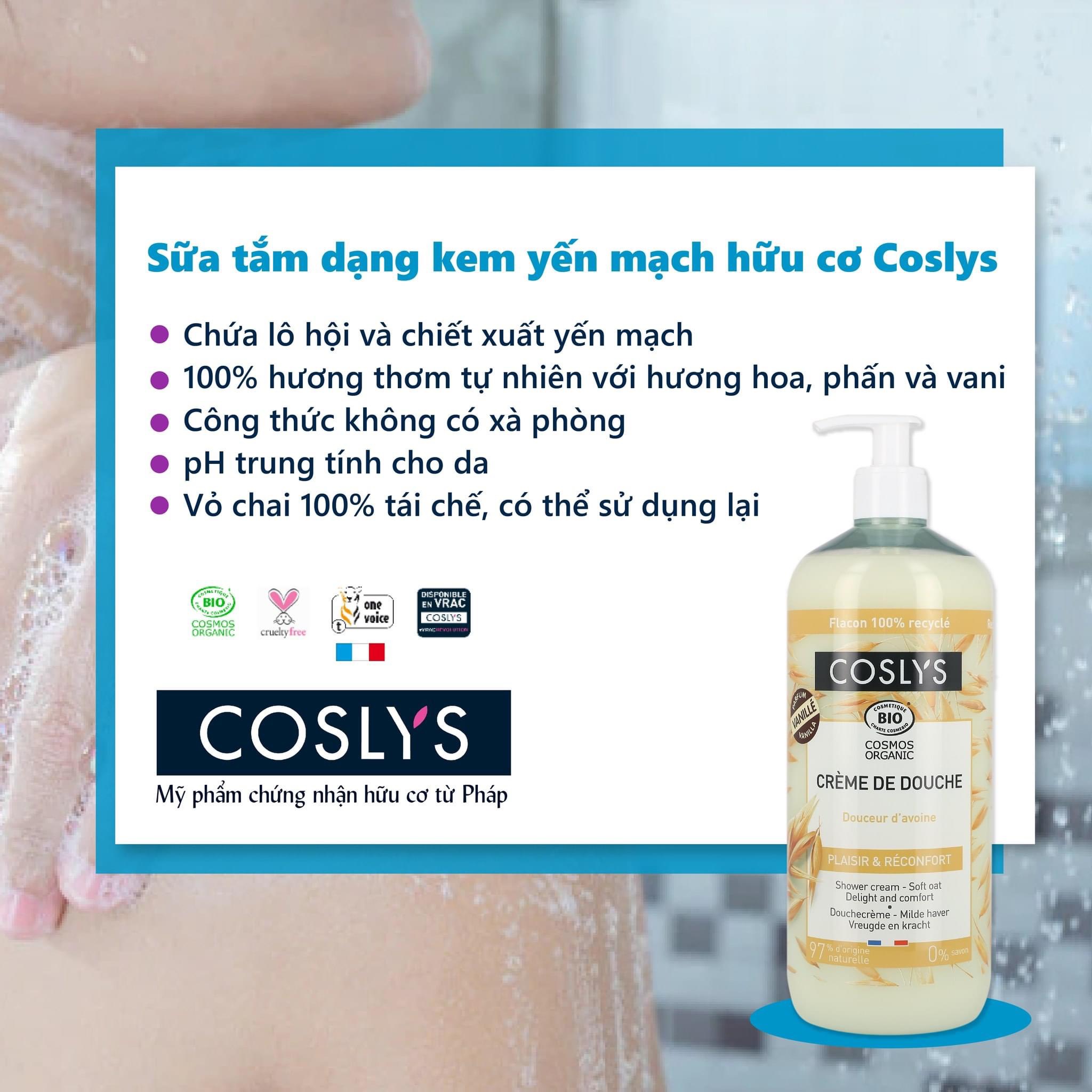 Sữa tắm dưỡng da dưỡng ẩm hữu cơ dạng Gel chiết xuất từ Yến mạch 1L - Coslys