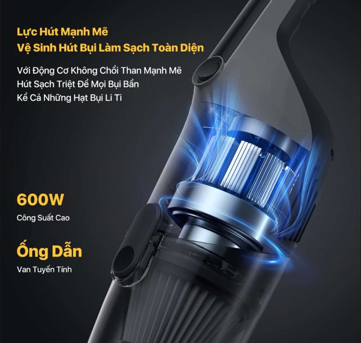 Máy hút bụi Deerma DX120C màu xám lực hút 16Kpa, Công suất 600W động cơ không chổi than {New 2025} - Hàng chính hãng