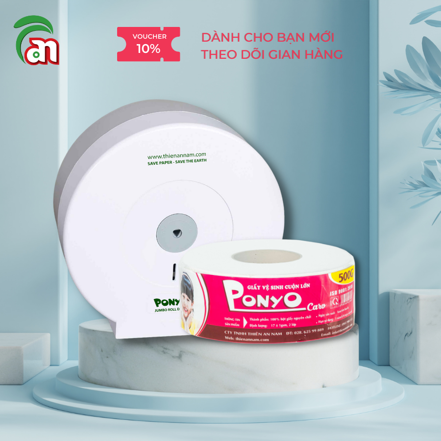 Combo 5 cuộn Giấy vệ sinh cuộn lớn chất lượng cao PONYO JB500 2 lớp hoạ tiết caro 500g - Thiên An Nam paper