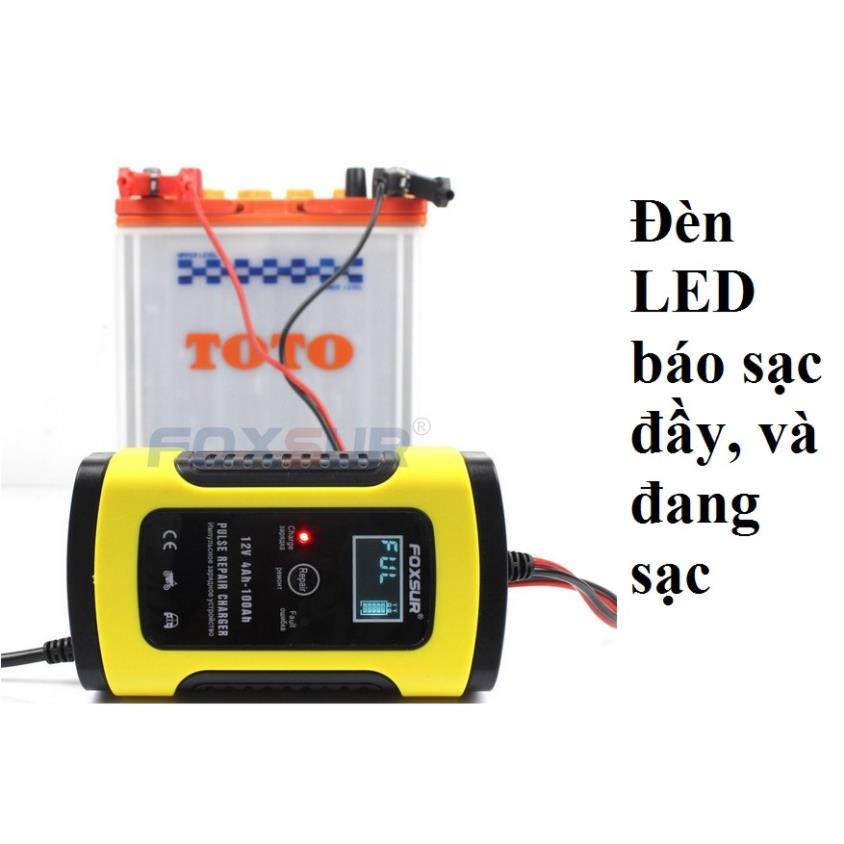 Bộ sạc điện acquy FOXSUR 12V 5A kèm phục hồi bình tự ngắt, sac binh ac quy 12v, sac binh ac quy,máy nạp bình ắc quy