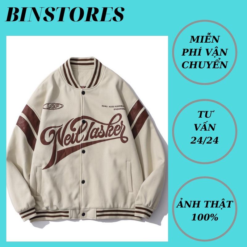 ✕◊Bomber,Áo Khoác Bóng Chày 2 Màu Kem, Đen Form Rộng Unisex