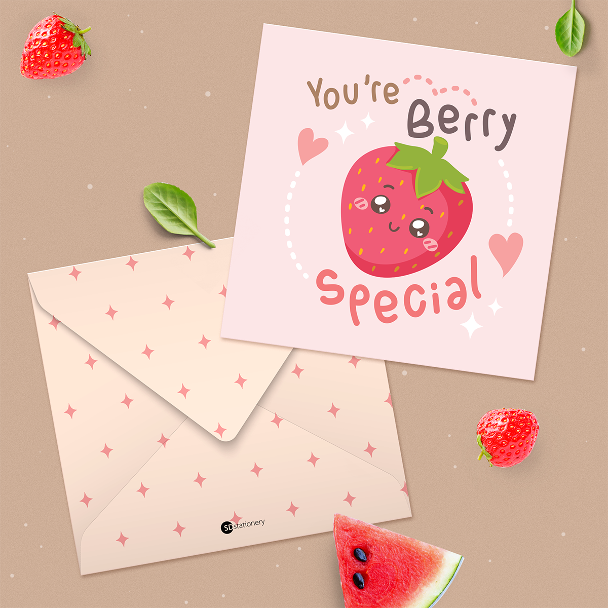 Set 6 thiệp tình yêu, valentine, tỏ tình, cặp đôi SDstationery FRUITY 2x12 minh họa trái cây dễ thương cute thông điệp tiếng Anh vui nhộn