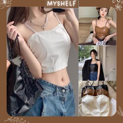 M51. (MIỄN SHIP) Áo Croptop Nữ - Áo Hai Dây, Áo 2 Dây Nữ Da Có Đệm Ngực Lưng Chun sang chảnh